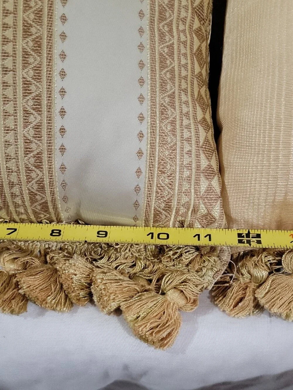 Decorative Cream and Gold Fringe Throw Pillow Pair - Unbranded